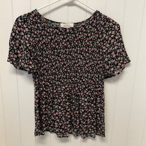 Black floral ruched top
